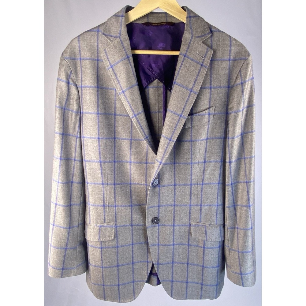 Robert Talbott Estate Sport Coat 42S Slim Grey Blue Windowpane Wool Silk -Tag 50